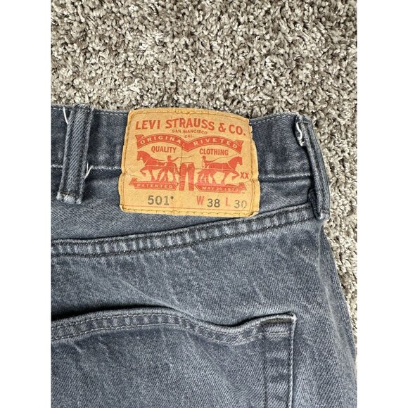 Levi’s 501 Jeans 38x30 Button Fly Gray Black Straight Leg Grunge Y2K Vintage - Picture 11 of 13